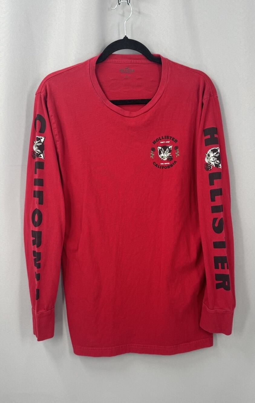 Hollister T-Shirt Mens Medium Long Sleeve Don’t Stop The Youth Cat Rose Y2K